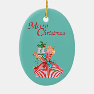 Adorno De Cerámica Chica retro y presenta arveja navideña