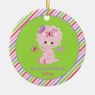 Adorno De Cerámica Chica rosado Dinosaurios Navidades de bandas perso