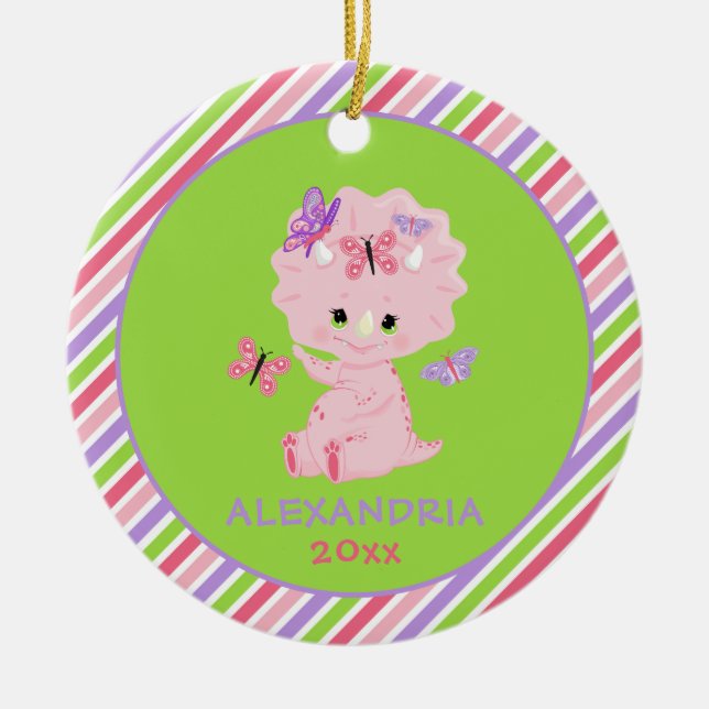 Adorno De Cerámica Chica rosado Dinosaurios Navidades de bandas perso (Frente)