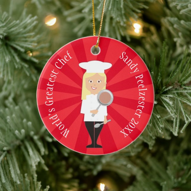 Adorno De Cerámica Chica rubia culinaria chef Navidad personalizado (Árbol)