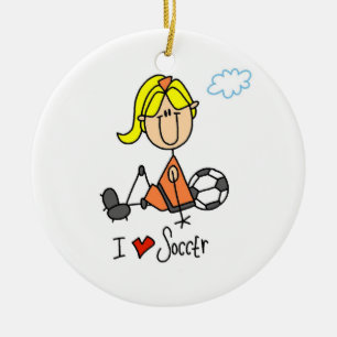 Adorno De Cerámica Chica rubio Palo Figura I Amo Regalos de fútbol