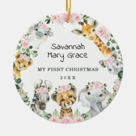 Adorno De Cerámica Chica Safari Animales Pink Floral Baby Primer Navi