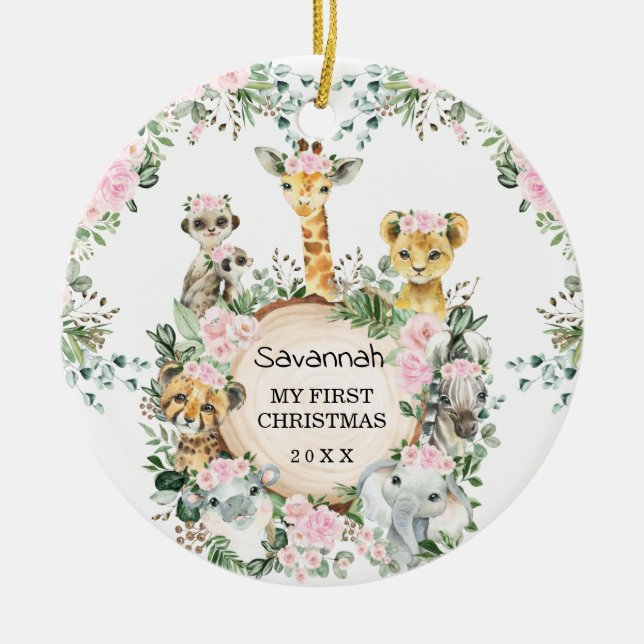 Adorno De Cerámica Chica Selva Safari Animales salvajes Bebés Primer  (Frente)