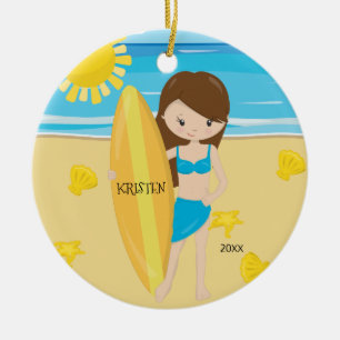 Adorno De Cerámica Chica surfista morena linda personalizada de Navid
