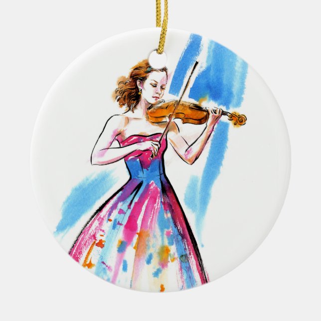 Adorno De Cerámica Chica tocando el violín (Frente)