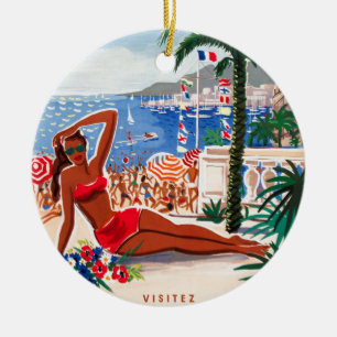 Adorno De Cerámica Chica Vintage Cote D'Azur Beach