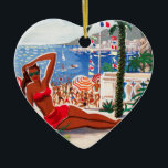 Adorno De Cerámica Chica Vintage Cote D'Azur Beach<br><div class="desc">Anuncios de Viaje franceses y europeos vintage - Playa,  pueblo,  gente,  mar azul y ilustracion cielo</div>