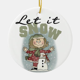 Adorno De Cerámica Chica y hombre de nieve deja que nieve ornamente d