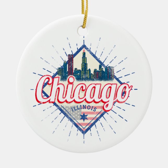 Adorno De Cerámica Chicago Illinois Estados Unidos Retro Skyline USA (Frente)