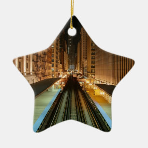 Adorno De Cerámica Chicago "L" estación en la noche