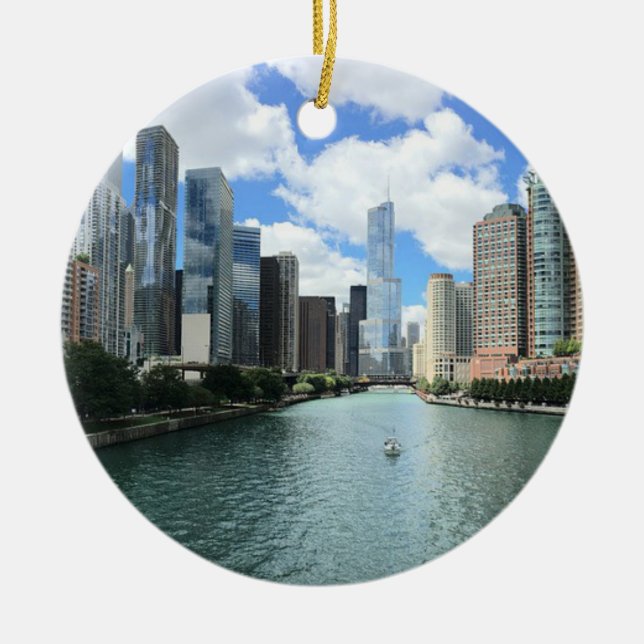 Adorno De Cerámica Chicago, Navidades de Illinois, recuerdo Keepsake (Frente)