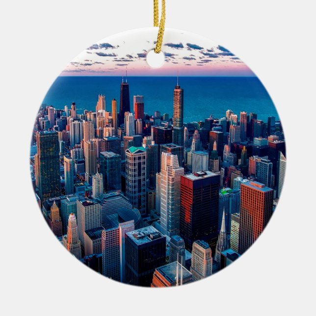 Adorno De Cerámica Chicago Skyline Sundown (Frente)