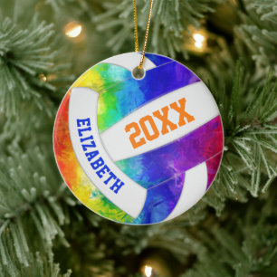 Adorno De Cerámica chicas coloridos arco iris keepsake voleibol