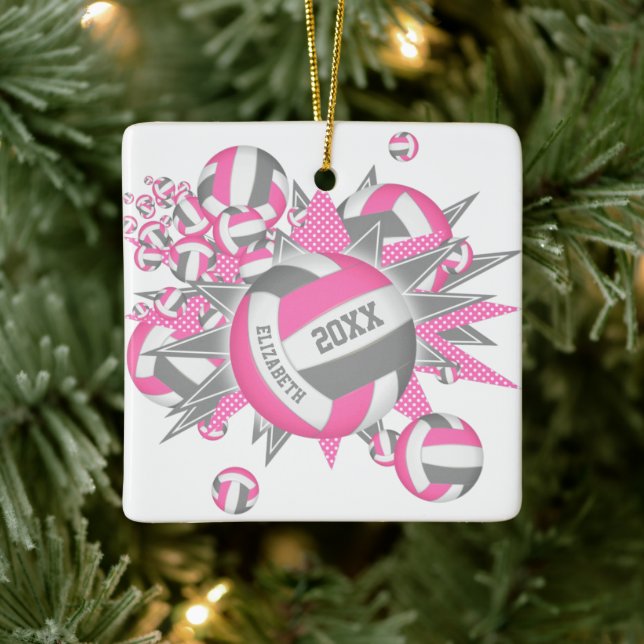 Adorno De Cerámica chicas de voleibol gris rosa lindo (Árbol)