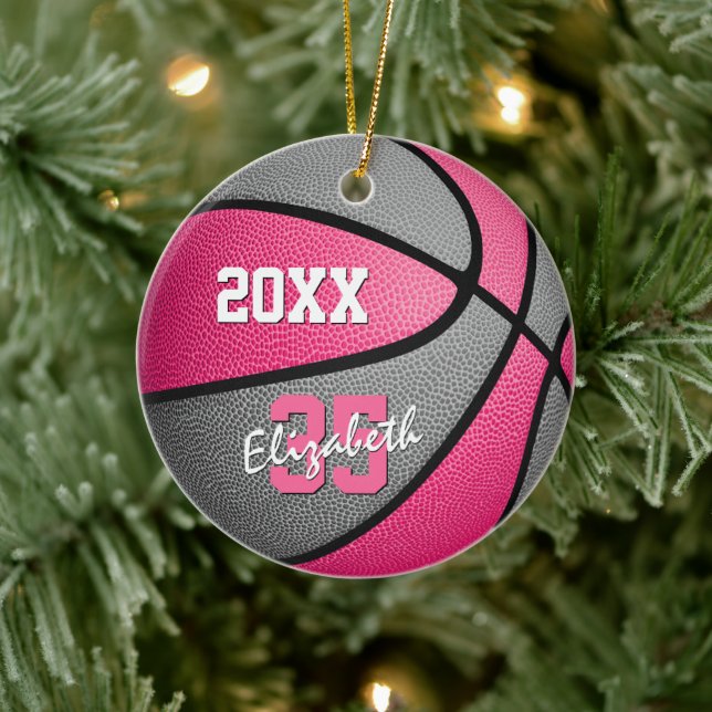 Adorno De Cerámica chicas grises rosados mantener el baloncesto (Árbol)