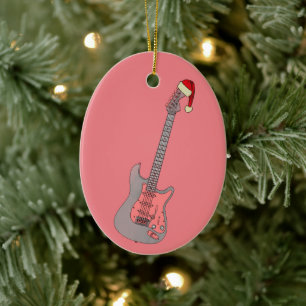 Adorno De Cerámica Chicas Navidades de guitarra eléctrica rosa