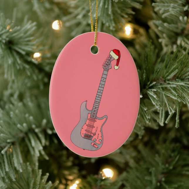 Adorno De Cerámica Chicas Navidades de guitarra eléctrica rosa (Árbol)