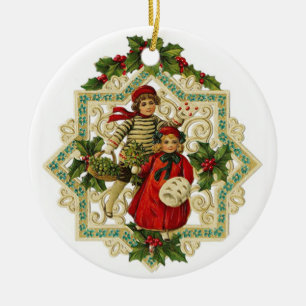 Adorno De Cerámica Chicas navidades en copo de nieve con vinagre borr