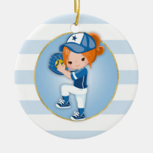 Adorno De Cerámica Chicas Redhead Blue Sofball