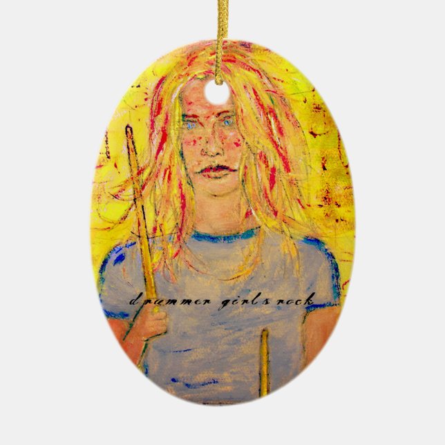 Adorno De Cerámica chicas tamborileros roca (Frente)