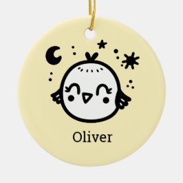 Adorno De Cerámica Chick alegre - Kawaii Bird Line Art"