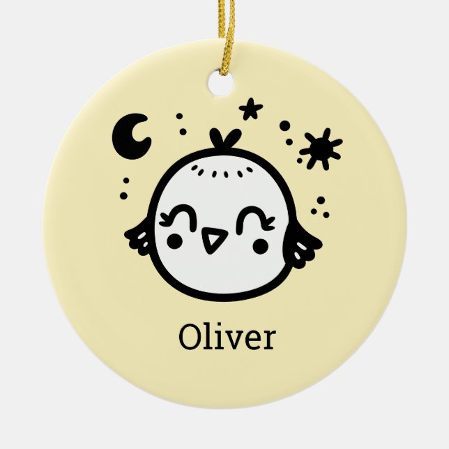 Adorno De Cerámica Chick alegre - Kawaii Bird Line Art" (Frente)