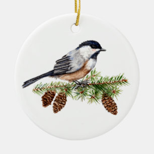 Adorno De Cerámica Chickadee del invierno