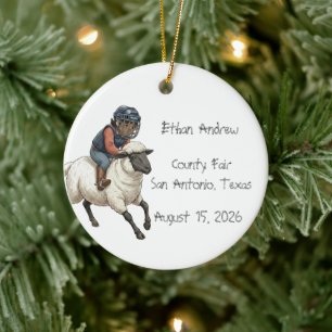 Adorno De Cerámica Chico de Rodeo Personalizado para Mutton Bustin'