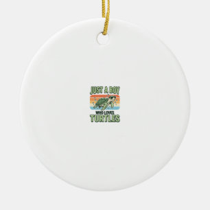 Adorno De Cerámica Chico Que Ama Tortugas Diseño de Grabado Vintage_1