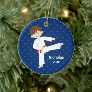 Adorno De Cerámica Chico Taekwondo personalizado del cinturón rojo d