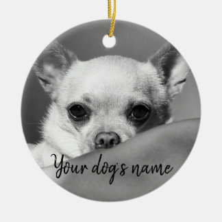 Adorno De Cerámica Chihuahua blanco y negro personalizada