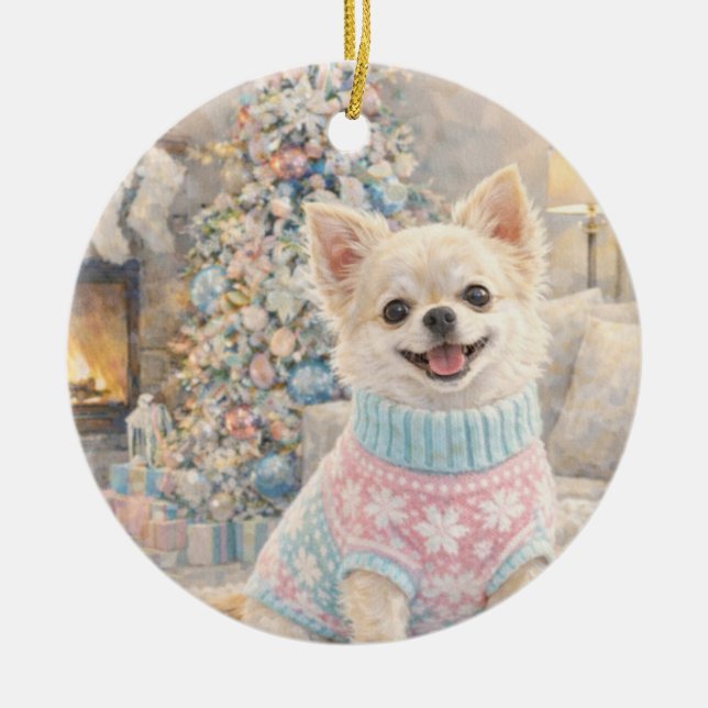 Adorno De Cerámica Chihuahua Christmas Ornament (Frente)