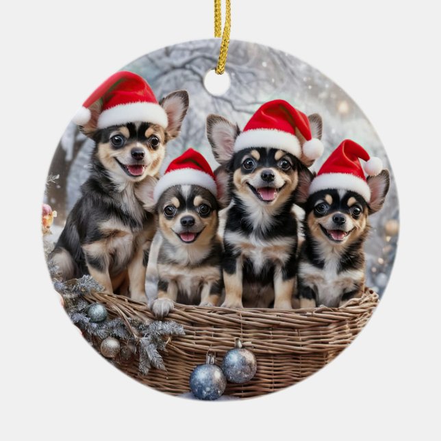 Adorno De Cerámica Chihuahua Cute Christmas Holiday (Frente)