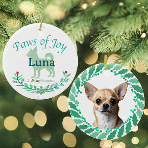Adorno De Cerámica Chihuahua de menta refinada Navidad personalizad