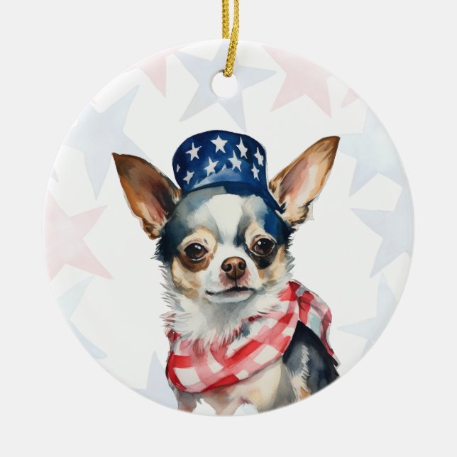 Adorno De Cerámica Chihuahua Dog, 4th of july Personalized (Frente)
