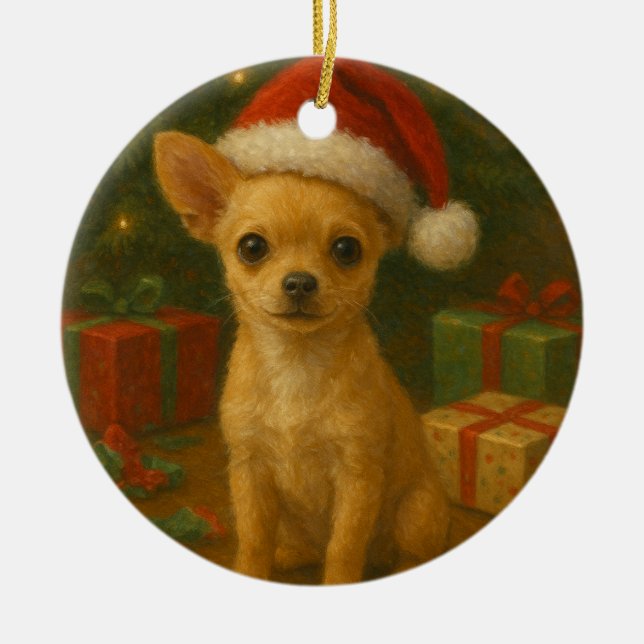 Adorno De Cerámica Chihuahua Dog Christmas Ornament (Frente)