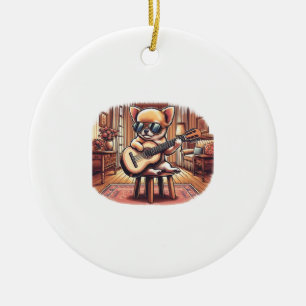 Adorno De Cerámica Chihuahua genial toca guitarra clásica