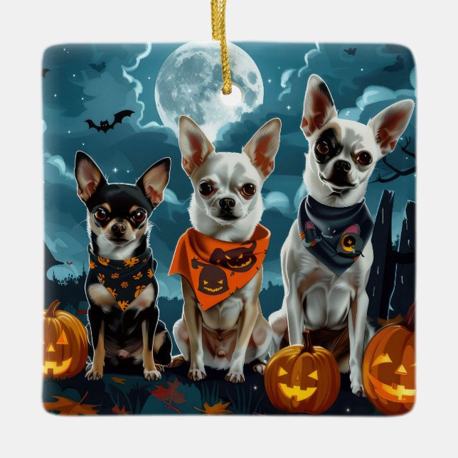Adorno De Cerámica Chihuahua Halloween Spooky (Anverso)