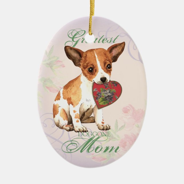 Adorno De Cerámica Chihuahua Heart Mom (Frente)