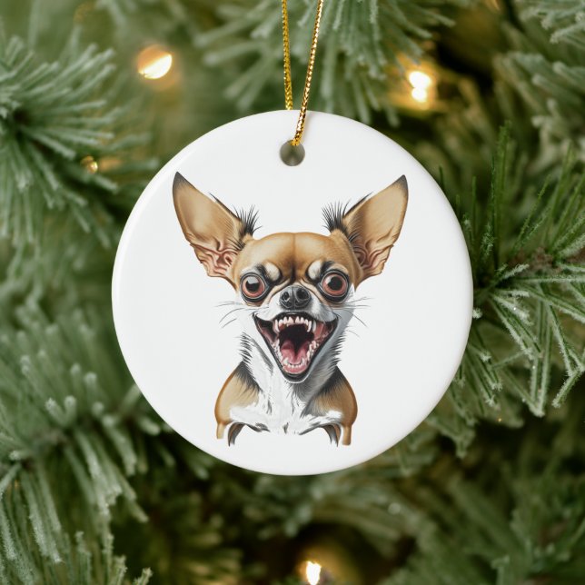 Adorno De Cerámica Chihuahua Malo Personalizado | Perros Divertidos (Árbol)