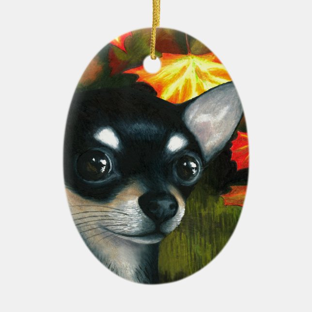 Adorno De Cerámica Chihuahua negra del perro 101 (Frente)