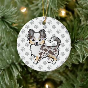 Adorno De Cerámica Chihuahua perro de capa larga y merle de chocolate