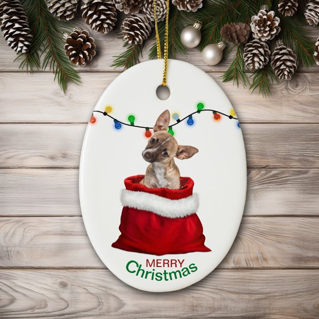 Adorno De Cerámica Chihuahua Puppy in Gift Bag Christmas (Subido por el creador)