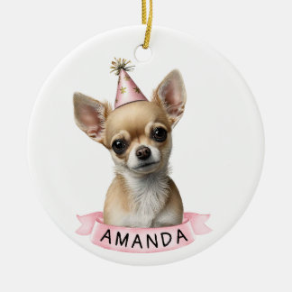 Adorno De Cerámica Chihuahua Rosa Girly Nombre Cuta de acuarela