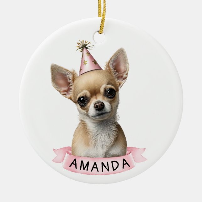 Adorno De Cerámica Chihuahua Rosa Girly Nombre Cuta de acuarela (Frente)