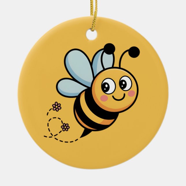 Adorno De Cerámica Child-Friendly Bee Mascot with Dotted Trail (Frente)