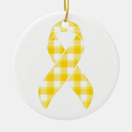Adorno De Cerámica Childhood Cancer Survivor Plaid Gold Ribbon