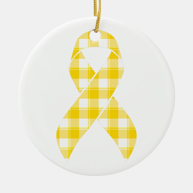Adorno De Cerámica Childhood Cancer Survivor Plaid Gold Ribbon (Frente)