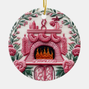 Adorno De Cerámica Chimenea acogedora de Navidades rosados
