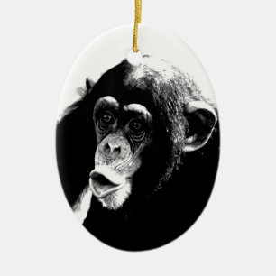 Adorno De Cerámica Chimpancé blanco negro